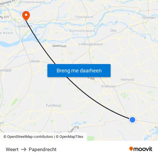 Weert to Papendrecht map