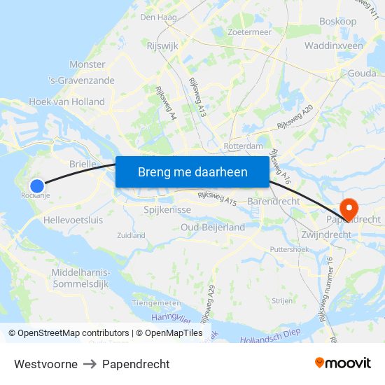 Westvoorne to Papendrecht map