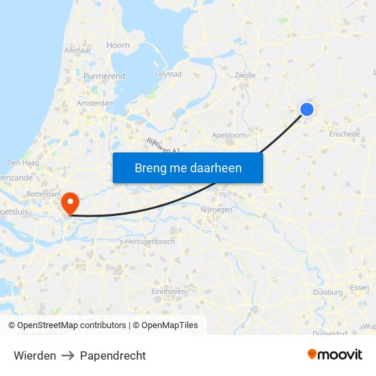 Wierden to Papendrecht map
