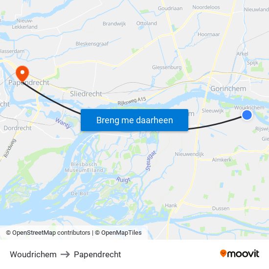 Woudrichem to Papendrecht map