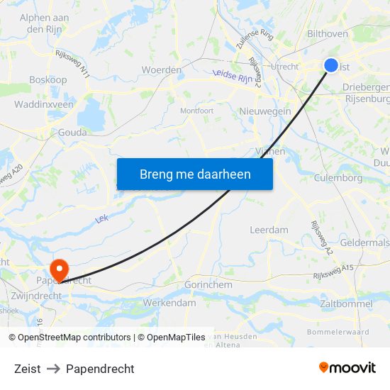 Zeist to Papendrecht map