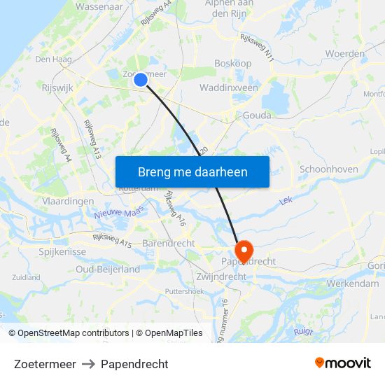Zoetermeer to Papendrecht map