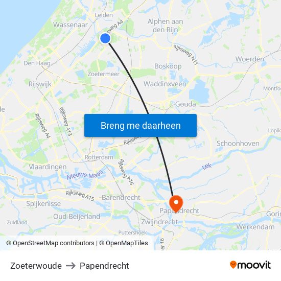 Zoeterwoude to Papendrecht map