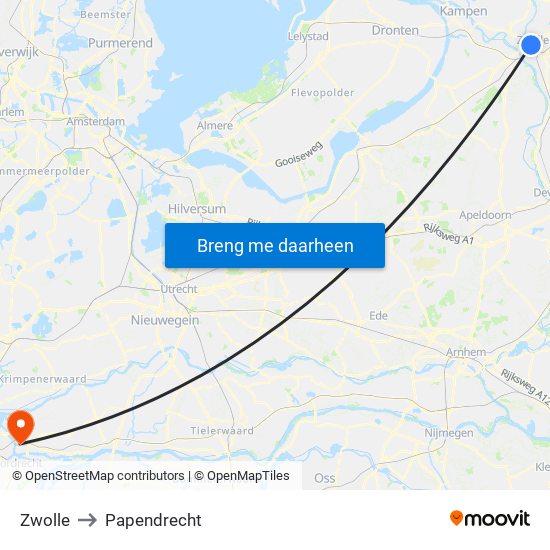 Zwolle to Papendrecht map