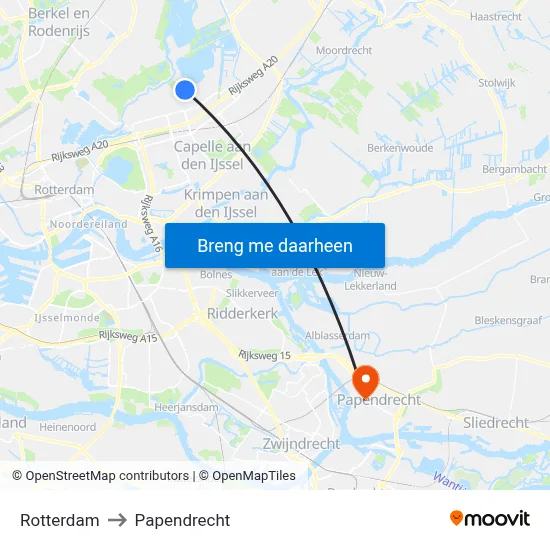 Rotterdam to Papendrecht map