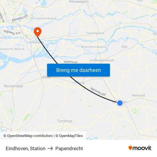 Eindhoven, Station to Papendrecht map