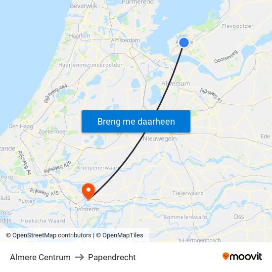 Almere Centrum to Papendrecht map