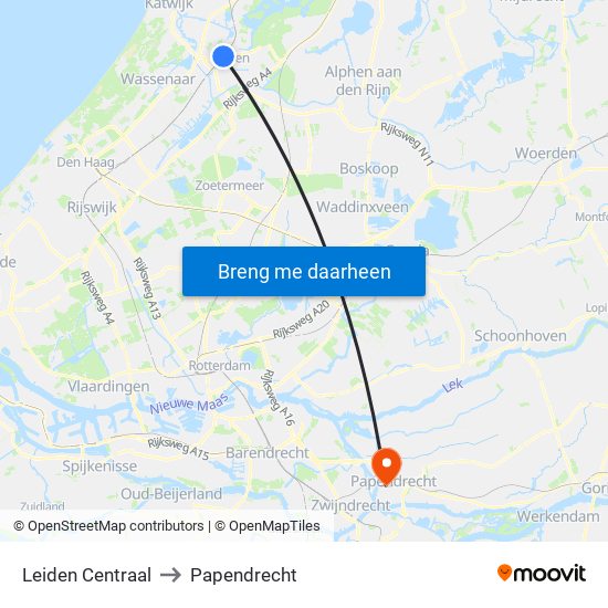 Leiden Centraal to Papendrecht map