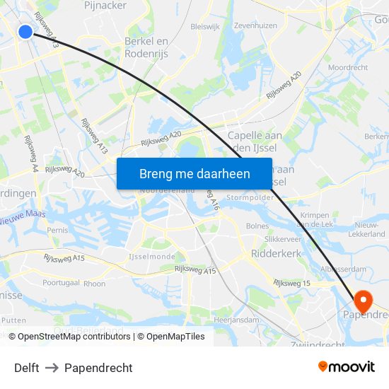 Delft to Papendrecht map