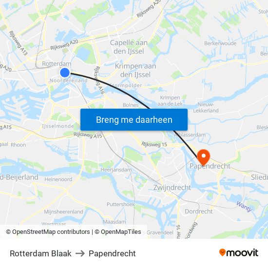 Rotterdam Blaak to Papendrecht map