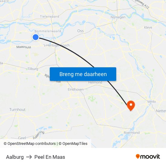 Aalburg to Peel En Maas map