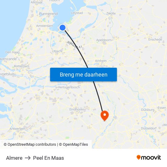 Almere to Peel En Maas map