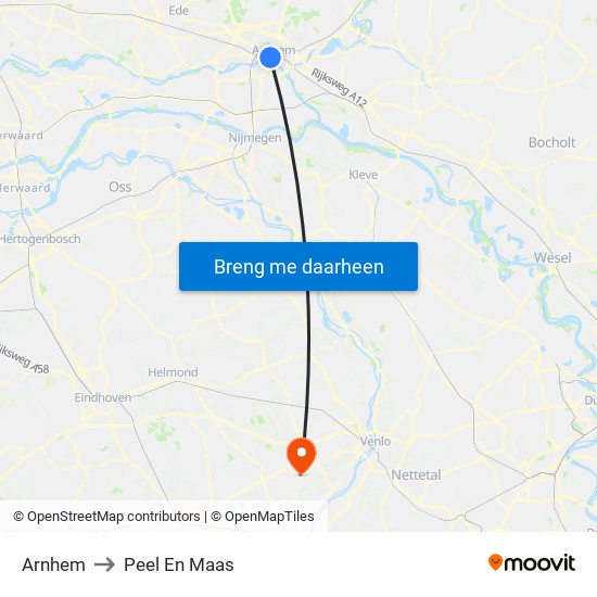 Arnhem to Peel En Maas map