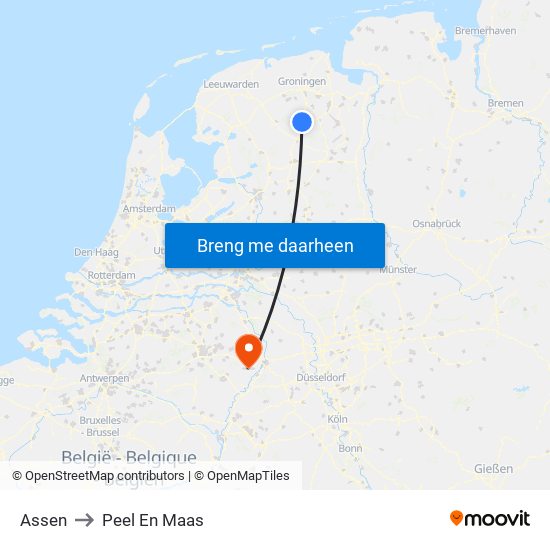 Assen to Peel En Maas map
