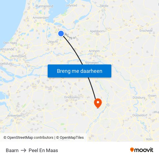 Baarn to Peel En Maas map