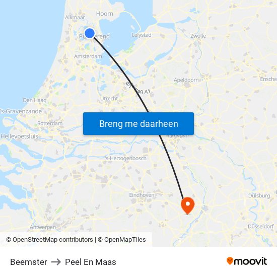 Beemster to Peel En Maas map