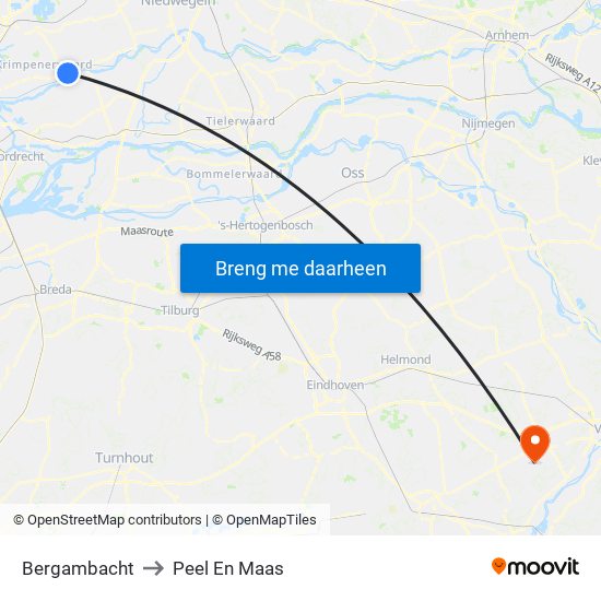 Bergambacht to Peel En Maas map