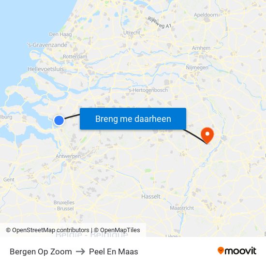 Bergen Op Zoom to Peel En Maas map