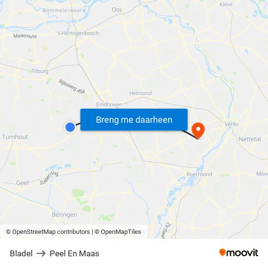 Bladel to Peel En Maas map
