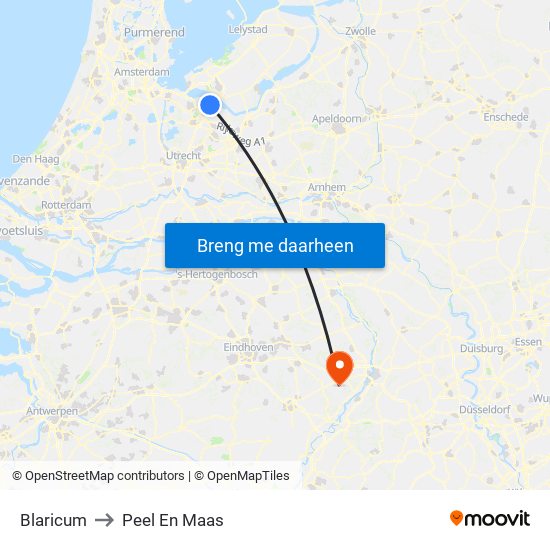 Blaricum to Peel En Maas map