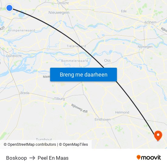 Boskoop to Peel En Maas map