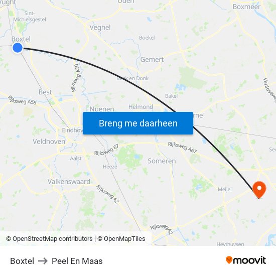 Boxtel to Peel En Maas map