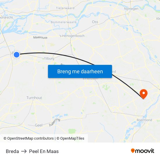 Breda to Peel En Maas map
