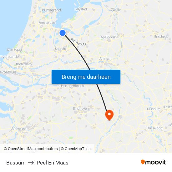 Bussum to Peel En Maas map