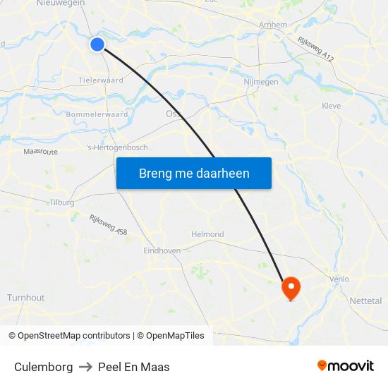 Culemborg to Peel En Maas map