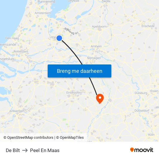 De Bilt to Peel En Maas map