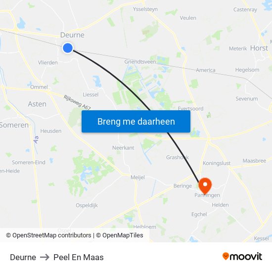 Deurne to Peel En Maas map