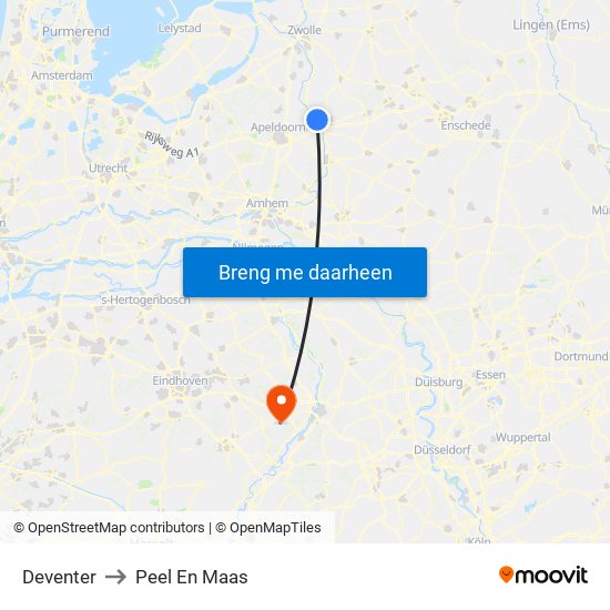 Deventer to Peel En Maas map