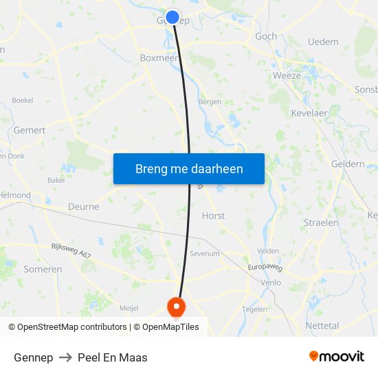 Gennep to Peel En Maas map