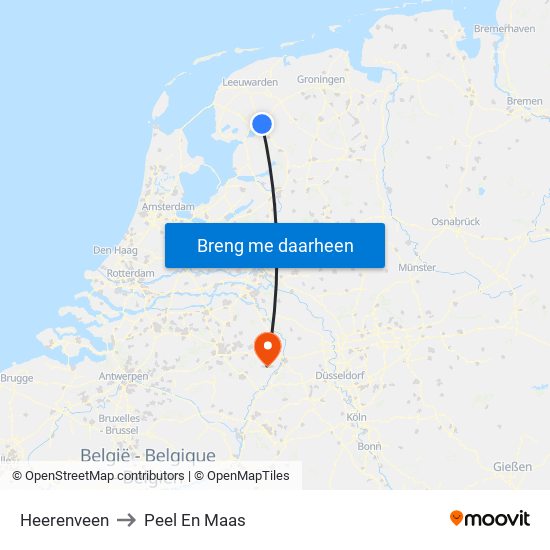 Heerenveen to Peel En Maas map