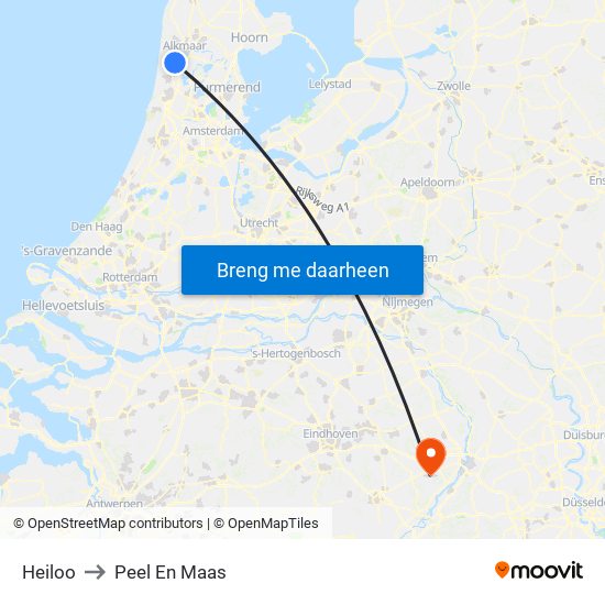 Heiloo to Peel En Maas map