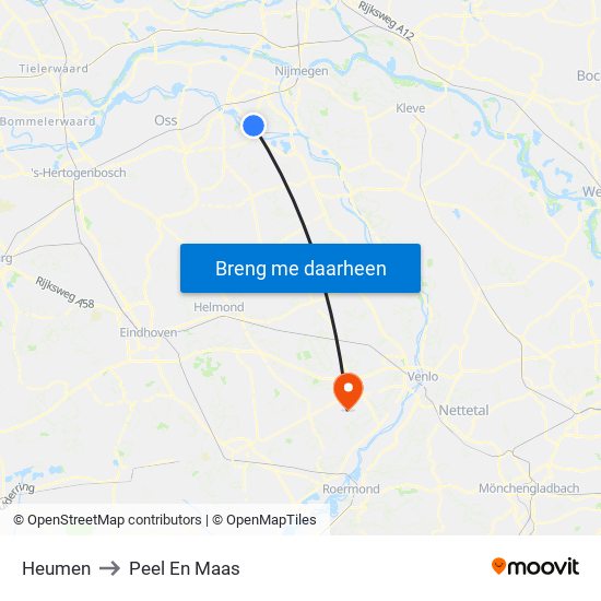 Heumen to Peel En Maas map