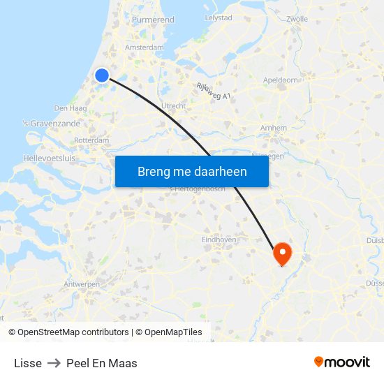 Lisse to Peel En Maas map