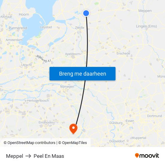 Meppel to Peel En Maas map