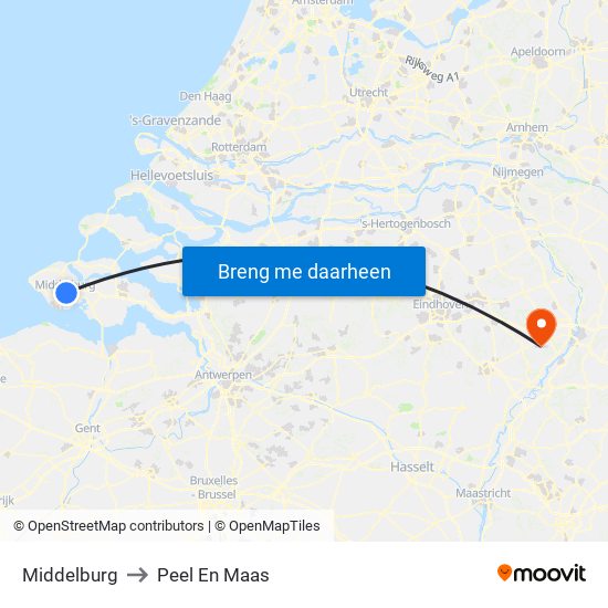 Middelburg to Peel En Maas map