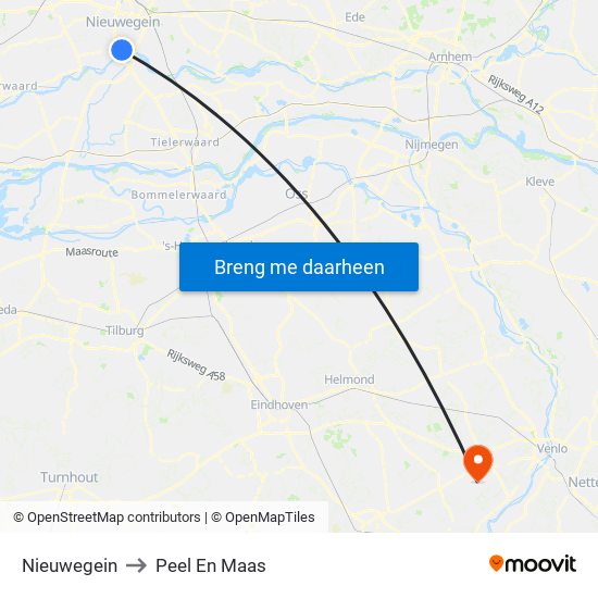 Nieuwegein to Peel En Maas map