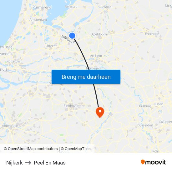 Nijkerk to Peel En Maas map