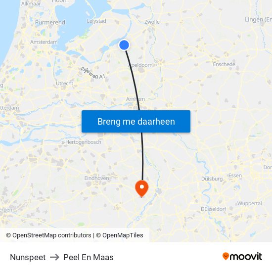 Nunspeet to Peel En Maas map