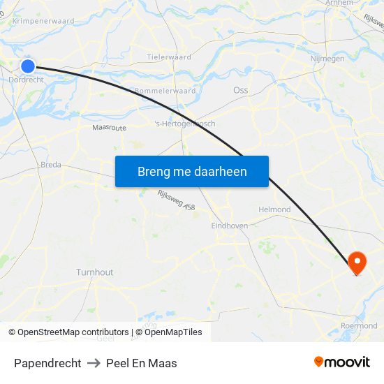 Papendrecht to Peel En Maas map