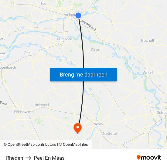 Rheden to Peel En Maas map