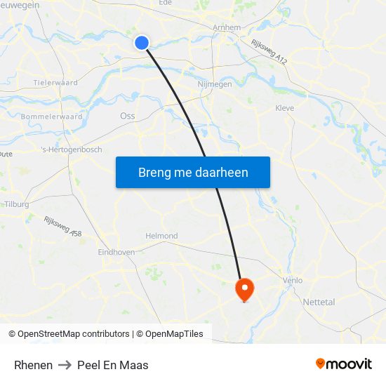 Rhenen to Peel En Maas map