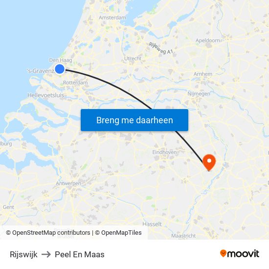 Rijswijk to Peel En Maas map