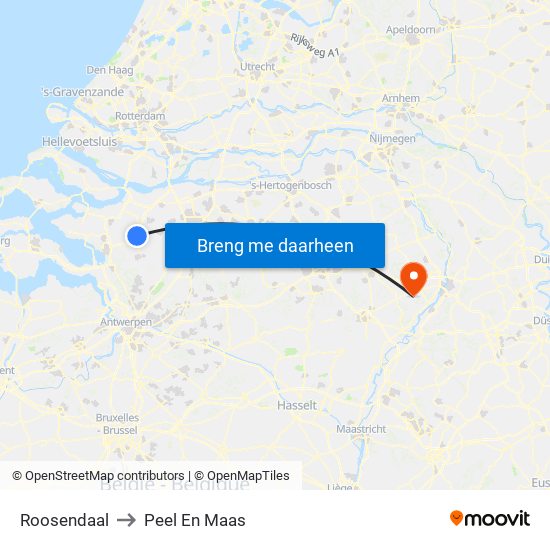 Roosendaal to Peel En Maas map