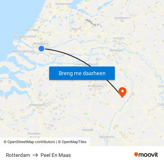 Rotterdam to Peel En Maas map