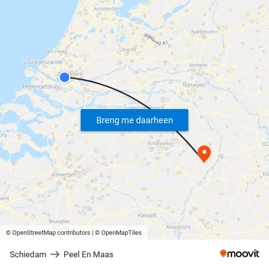 Schiedam to Peel En Maas map