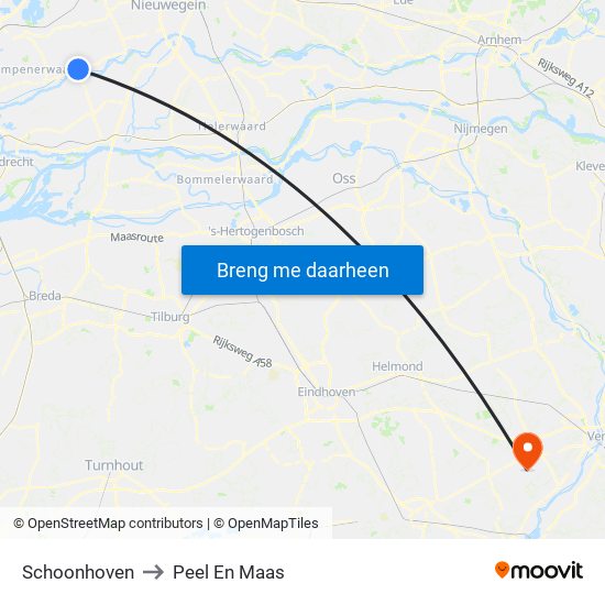 Schoonhoven to Peel En Maas map